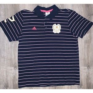Adidas 2012 London Olympic Games Polo Shirt Navy Pink Striped Mens Size Large
